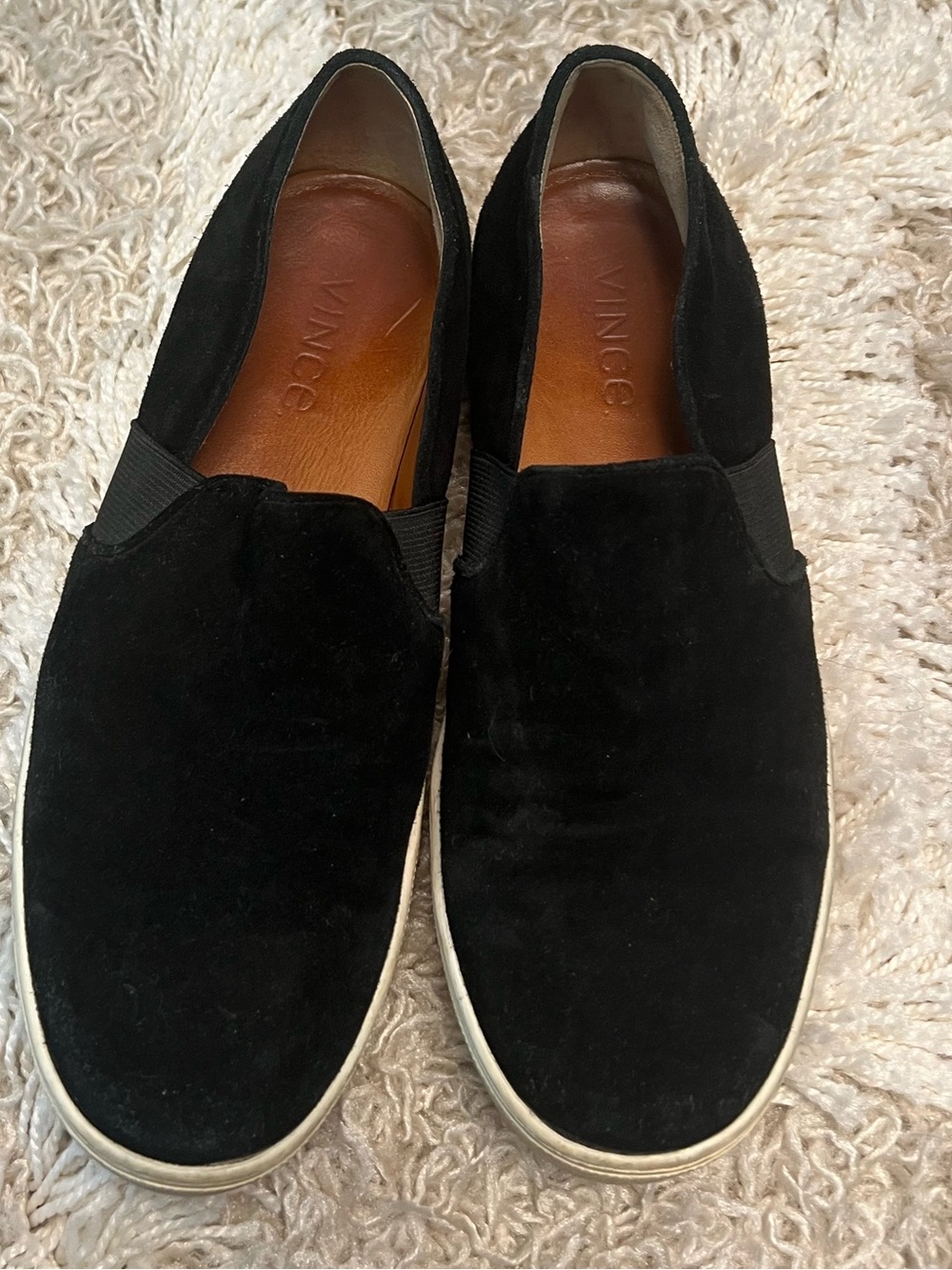 Vince Black Suede Slip-On Loafers with White Sole